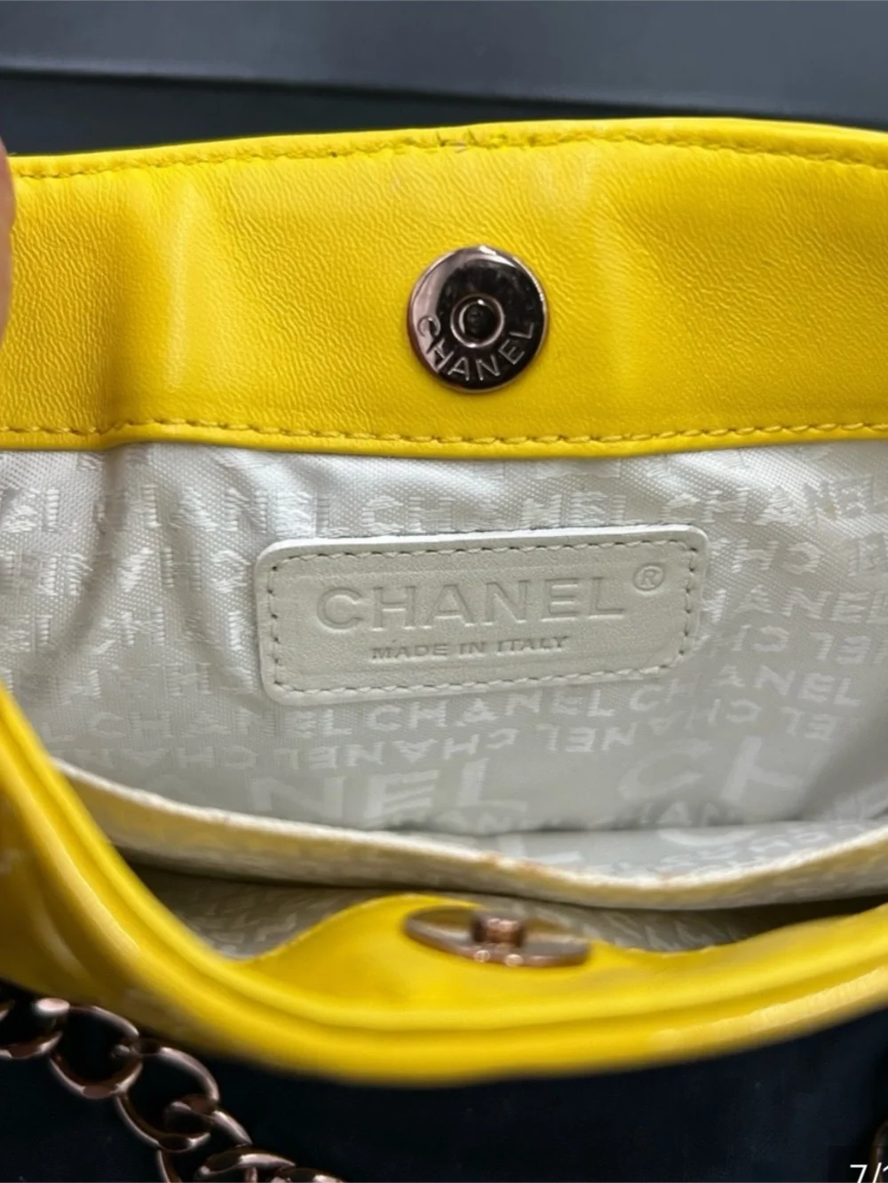 Chanel patent leather floral embossed shoulder bag made in Italy